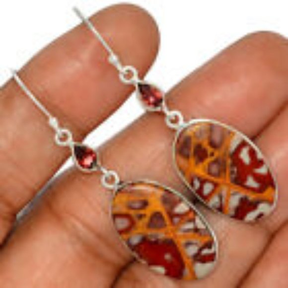 Natural Noreena Jasper solid 925 Silver w/ Garnets - Picture 2 of 2